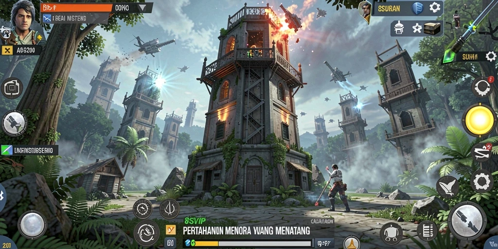 Tampilan gameplay seru dengan strategi Tower Defense.