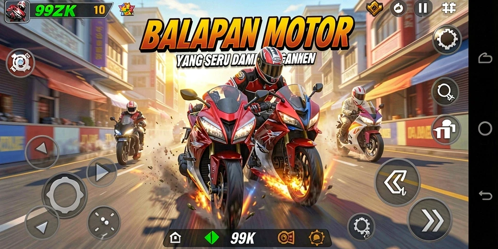 Screenshot 99ZK menampilkan kecepatan dan adrenalin balapan motor.