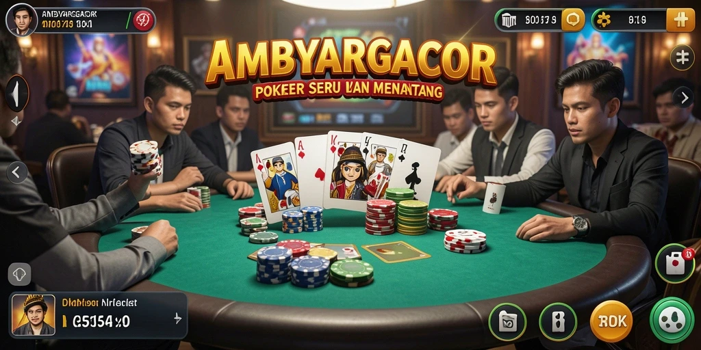 Screenshot gameplay AMBYARGACOR menampilkan pemain bermain Poker dengan intens.