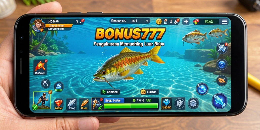 Tampilan gameplay BONUS777 dengan aksi memancing yang seru.