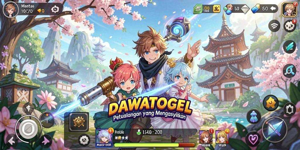 Screenshot gameplay DAWATOGEL menampilkan karakter anime yang beraksi.