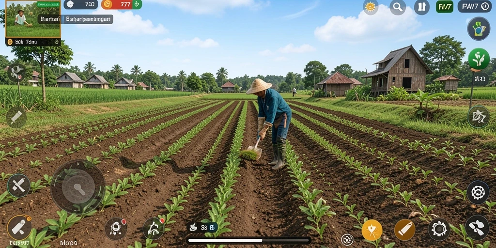 Tampilan gameplay FAV77 yang seru saat bertani di ladang virtual.