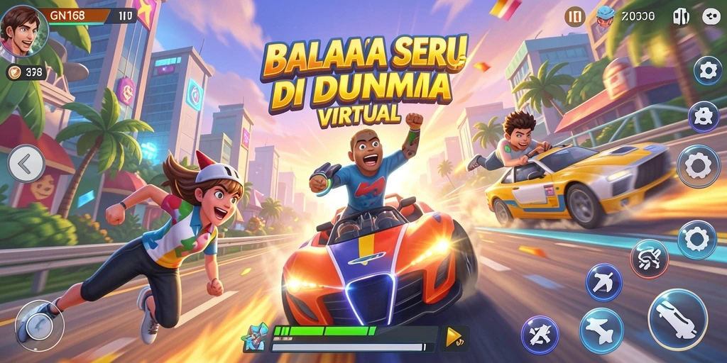 Screenshot gameplay utama GN168 menampilkan aksi balapan yang mendebarkan.