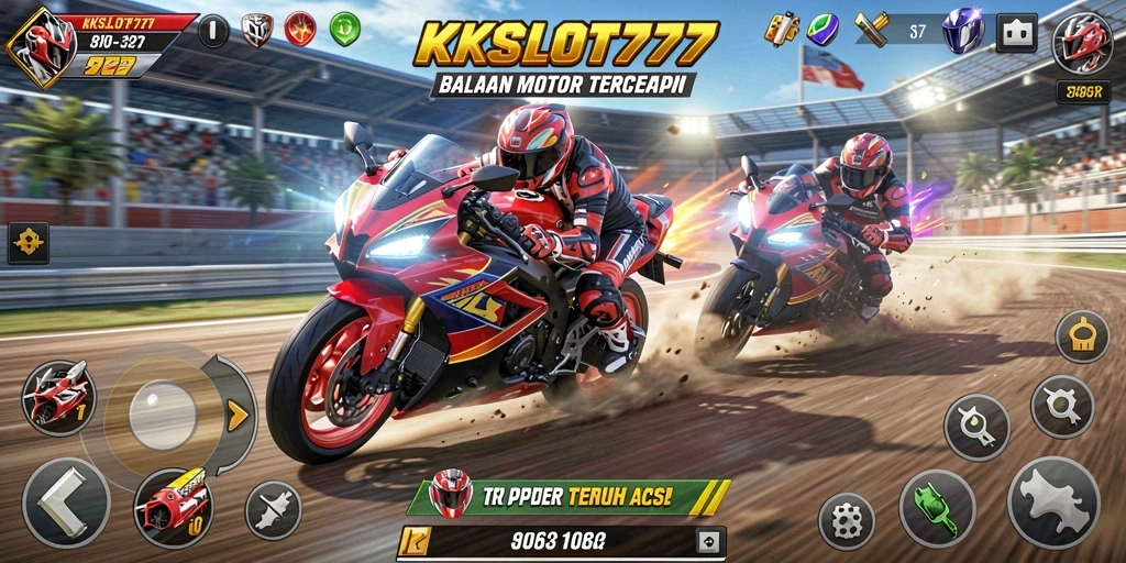 Gameplay KKSLOT777 dengan balapan motor yang seru dan intens.