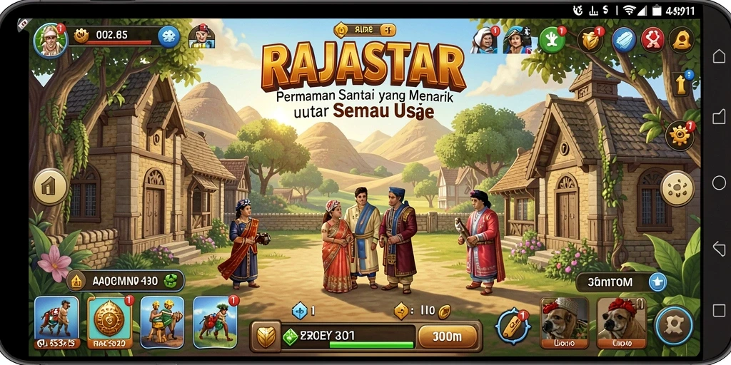 Tampilan gameplay <strong>RAJASTAR</strong> yang penuh warna dan menarik.