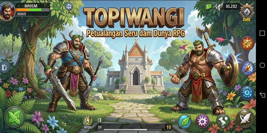 Tampilan gameplay seru dari game RPG TOPIWANGI dengan aksi petualangan yang mendebarkan.