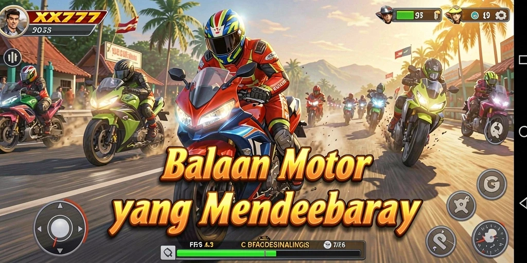 Screenshot dari gameplay mendebarkan dalam balapan motor XXX777.